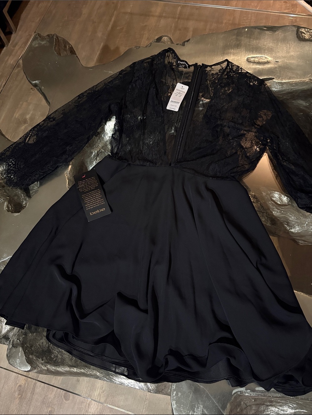 bebe Black Lace & Skirt Midi Dress